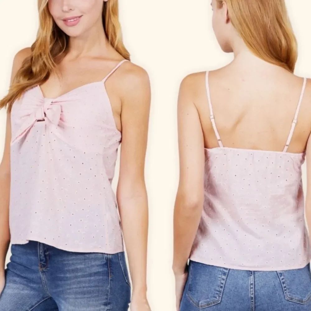 Pink Camisole Eyelet Tie Front Tank sz Medium